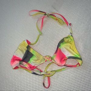 ✅ Roxy Pink Green Reversible Triangle Bikini Top